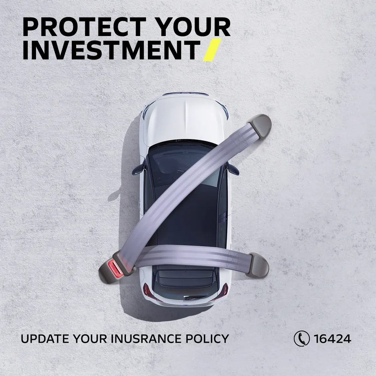 Opel insurance artwork with a white car and seat belt