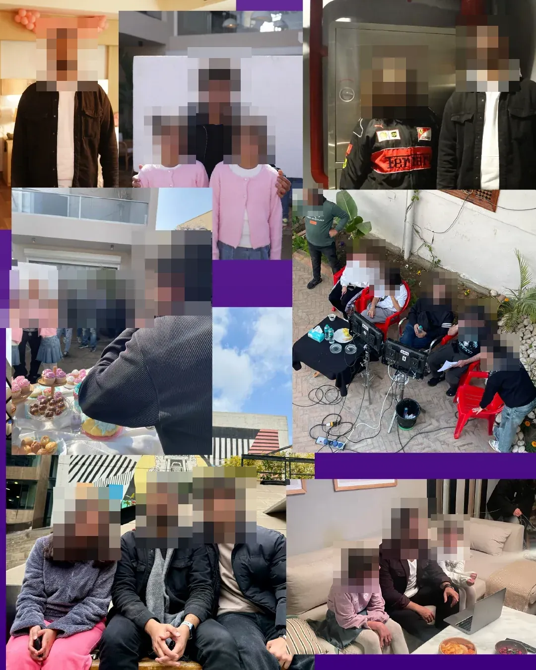 A supplied collage of Bassem with teams and people on production sets